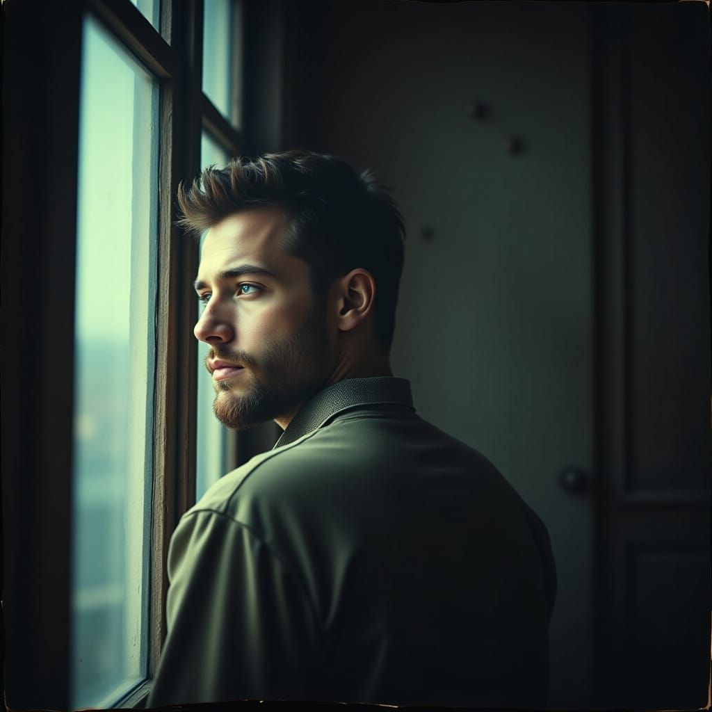Man Contemplating Fate Beyond Window