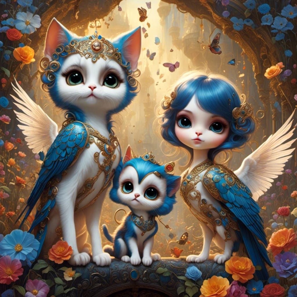 Adorable Kitten with Big Eyes in Whimsical Gothic Style