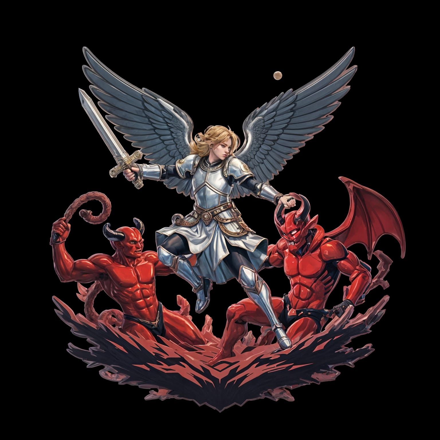 St. Michael Fighting Devil in Minimalist Vector Art Style