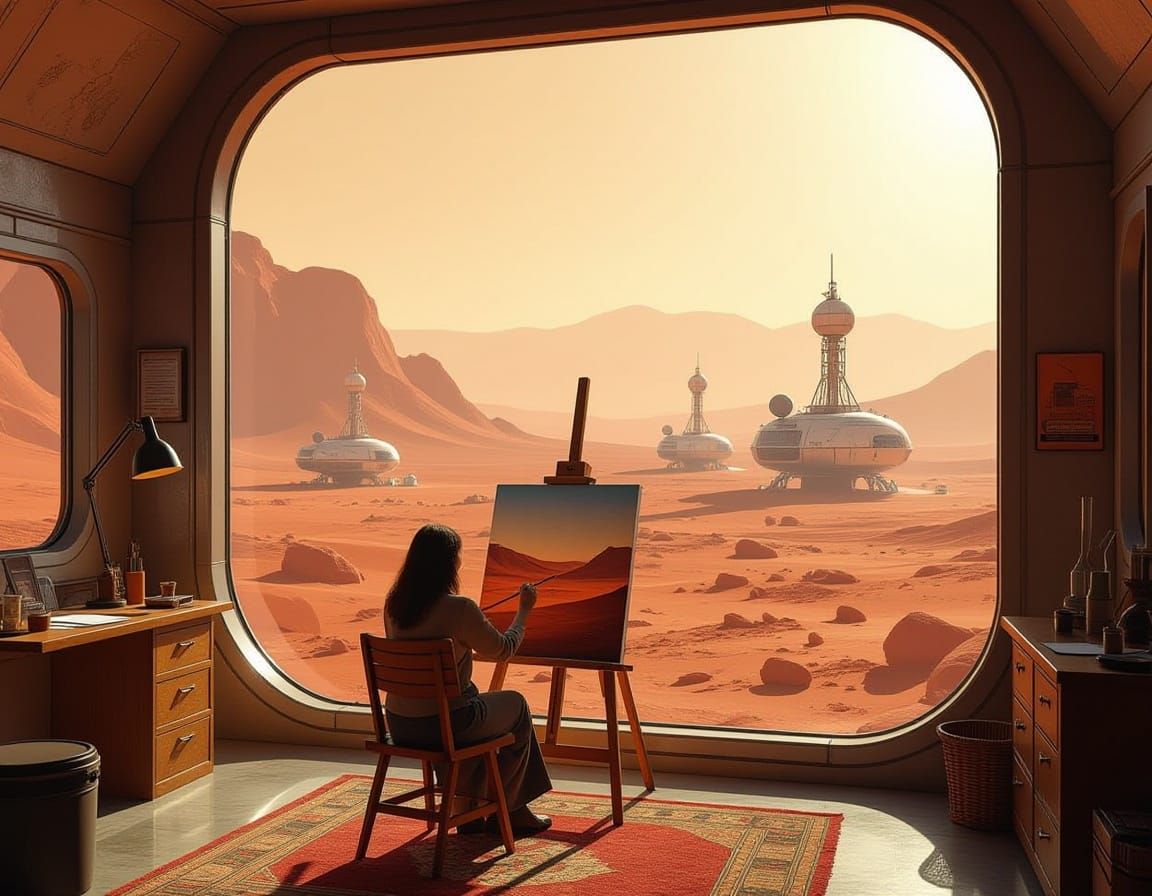 Artist Paints Mars Colony Landscape From Cozy Studio