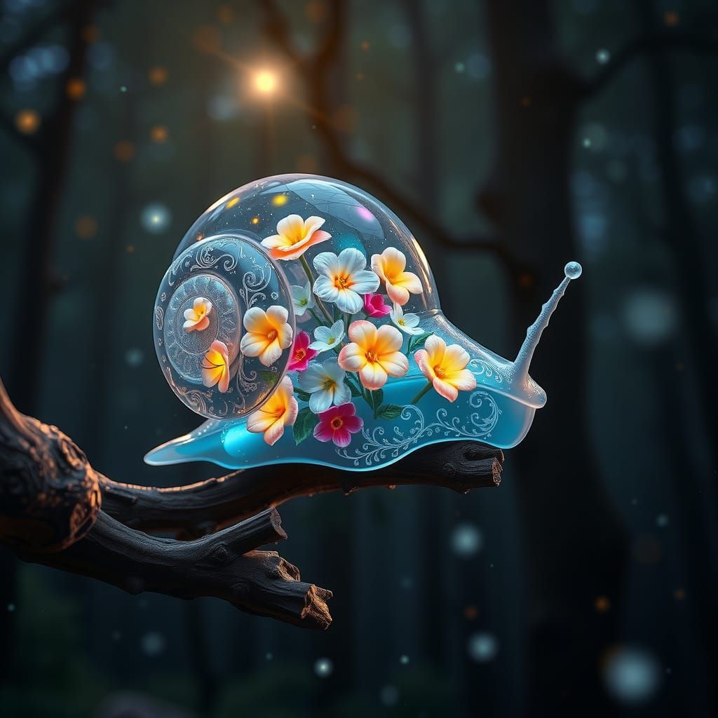 Bioluminescent Crystal Snail Shell Digital Artwork