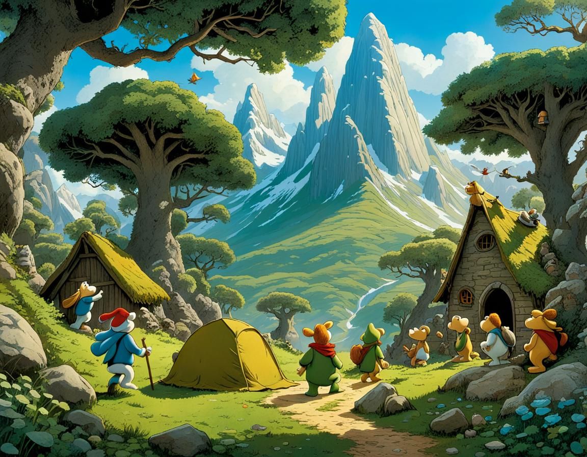 funny creatures in a stoneage setting