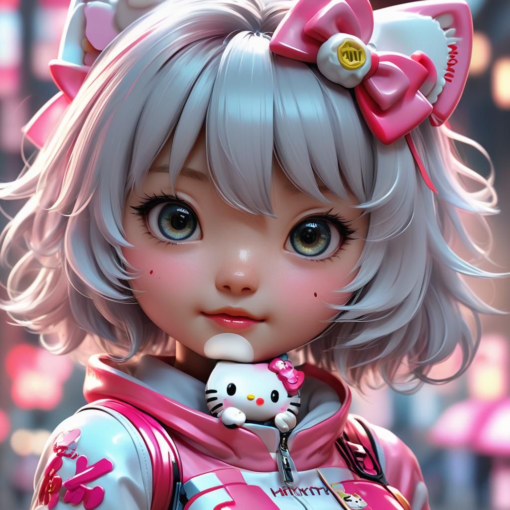 1980s Hello Kitty in 3D Anime Style