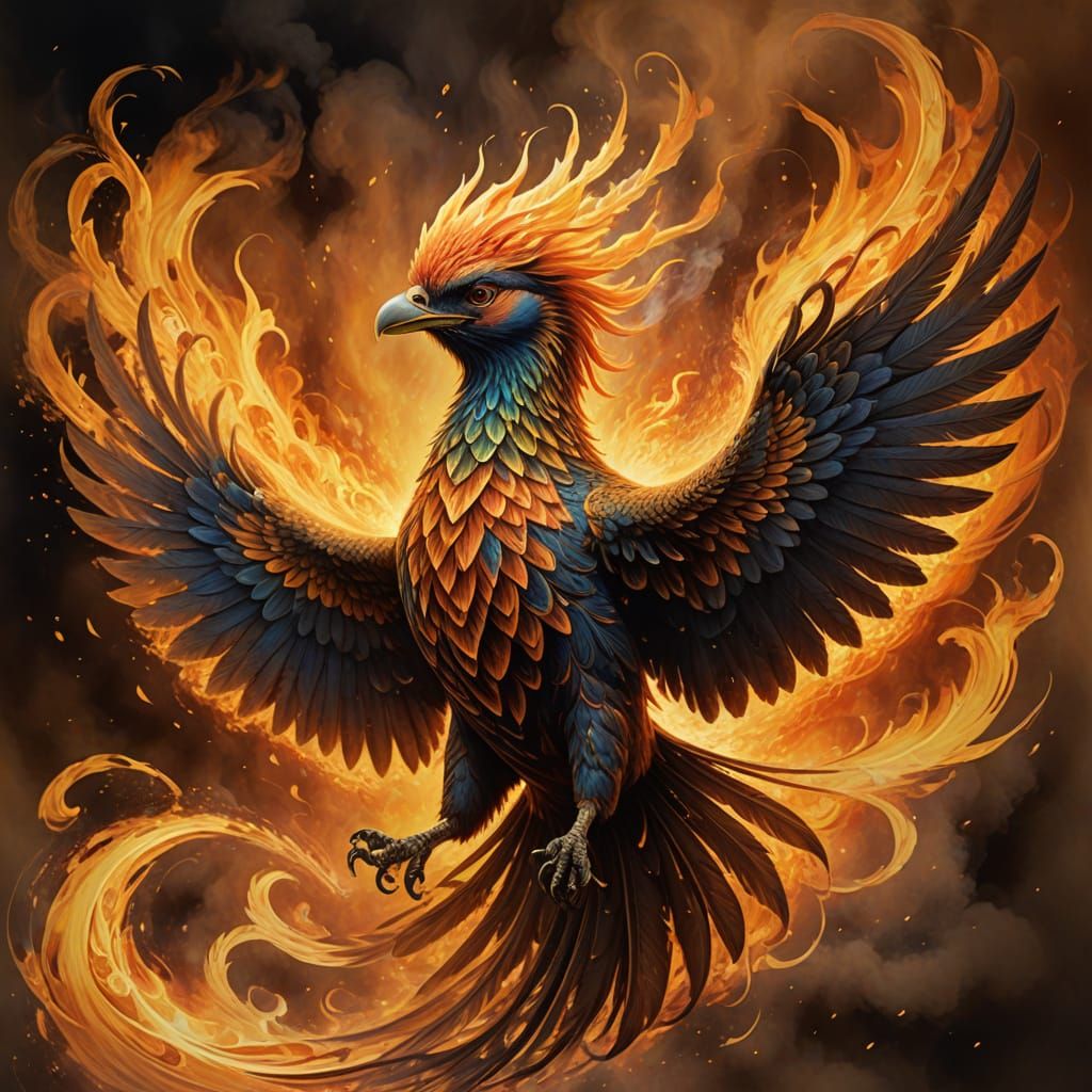 Majestic Fire Bird in Whimsical Realism