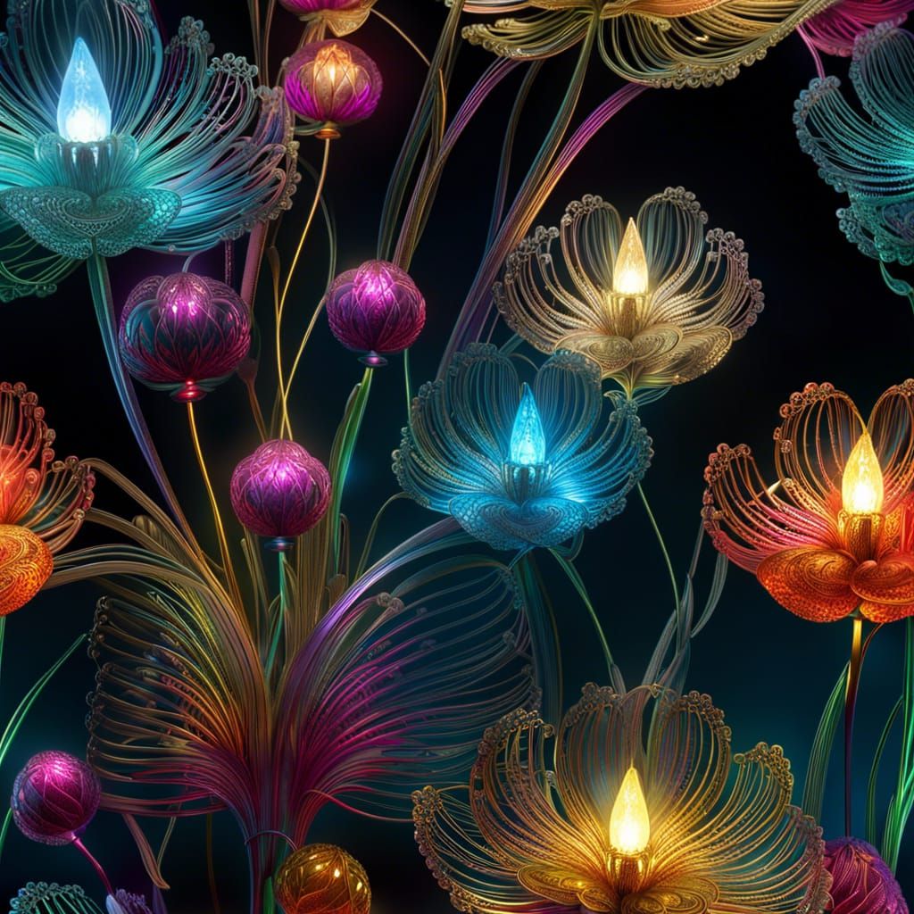 Rococo Metal Wire Flowers in Crystal Vase