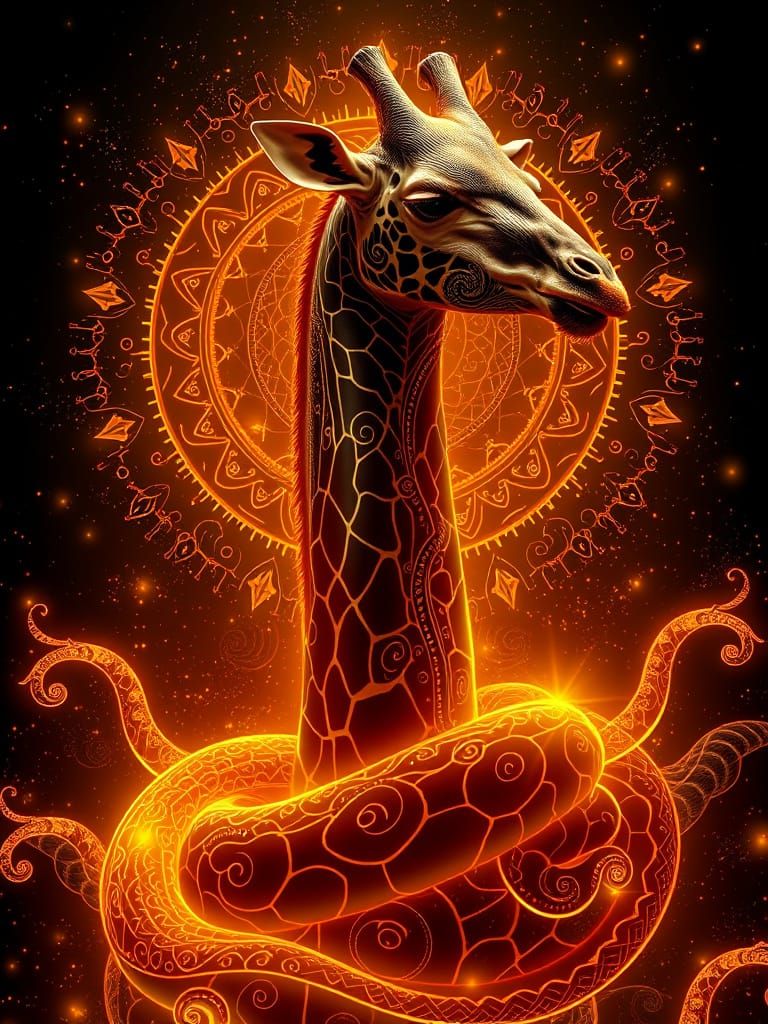 Surreal Serpentine Giraffe with Neon Aura