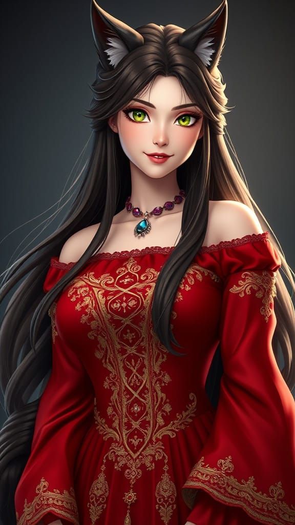 Medieval Fantasy Female with Wolf Ears and Tail