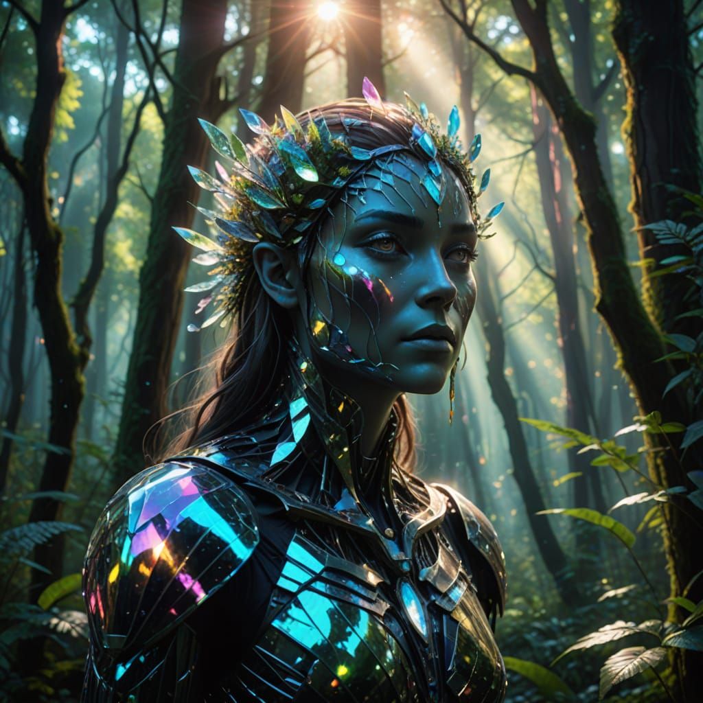 Ethereal Humanoid Basks in Ancient Forest Glow