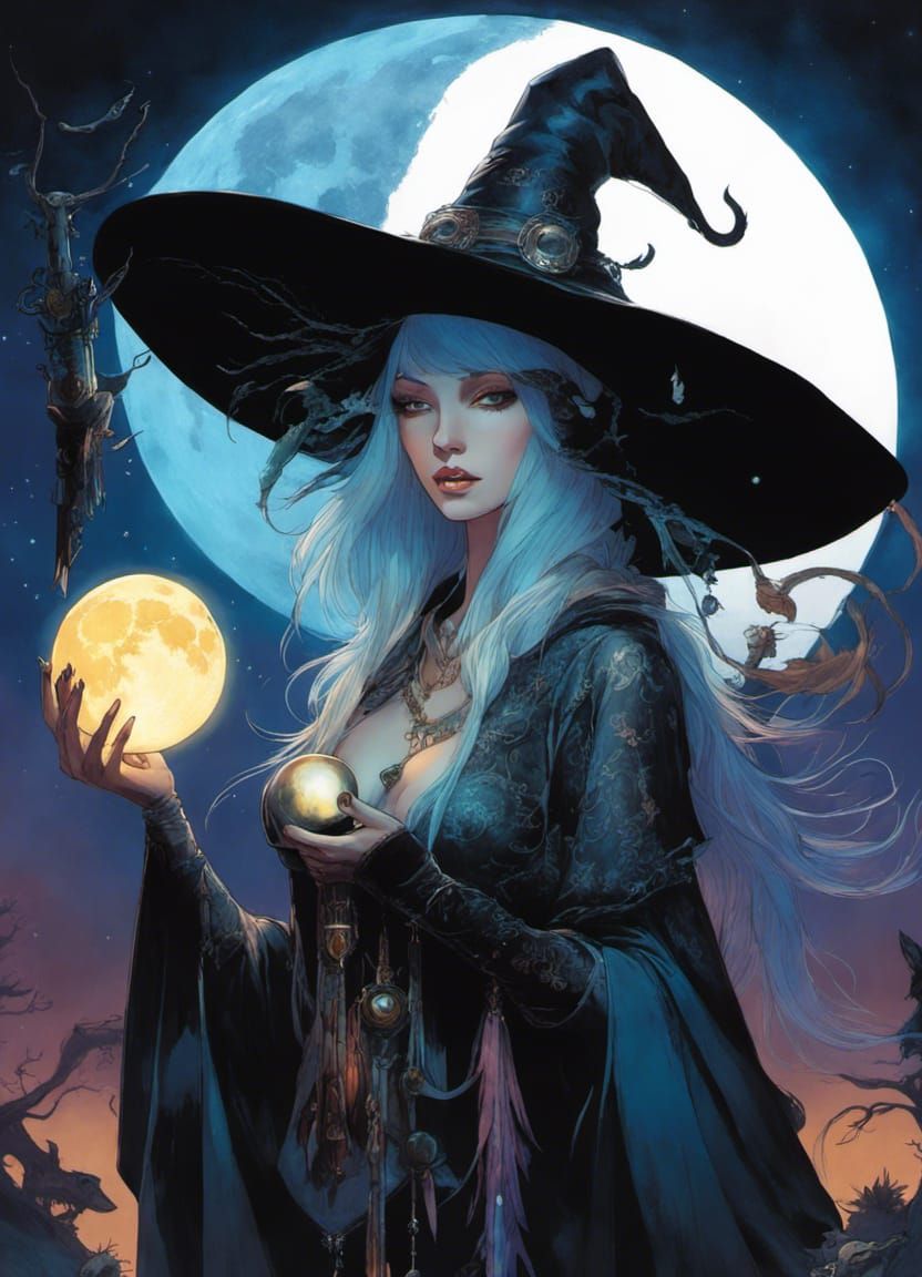 Moon Enchantress with Flute, Digital Painting