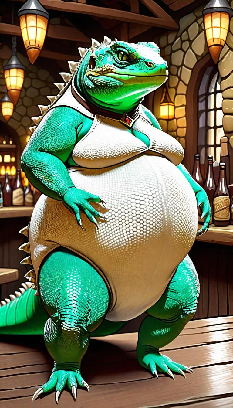 Anthro Lizard Woman in Tavern