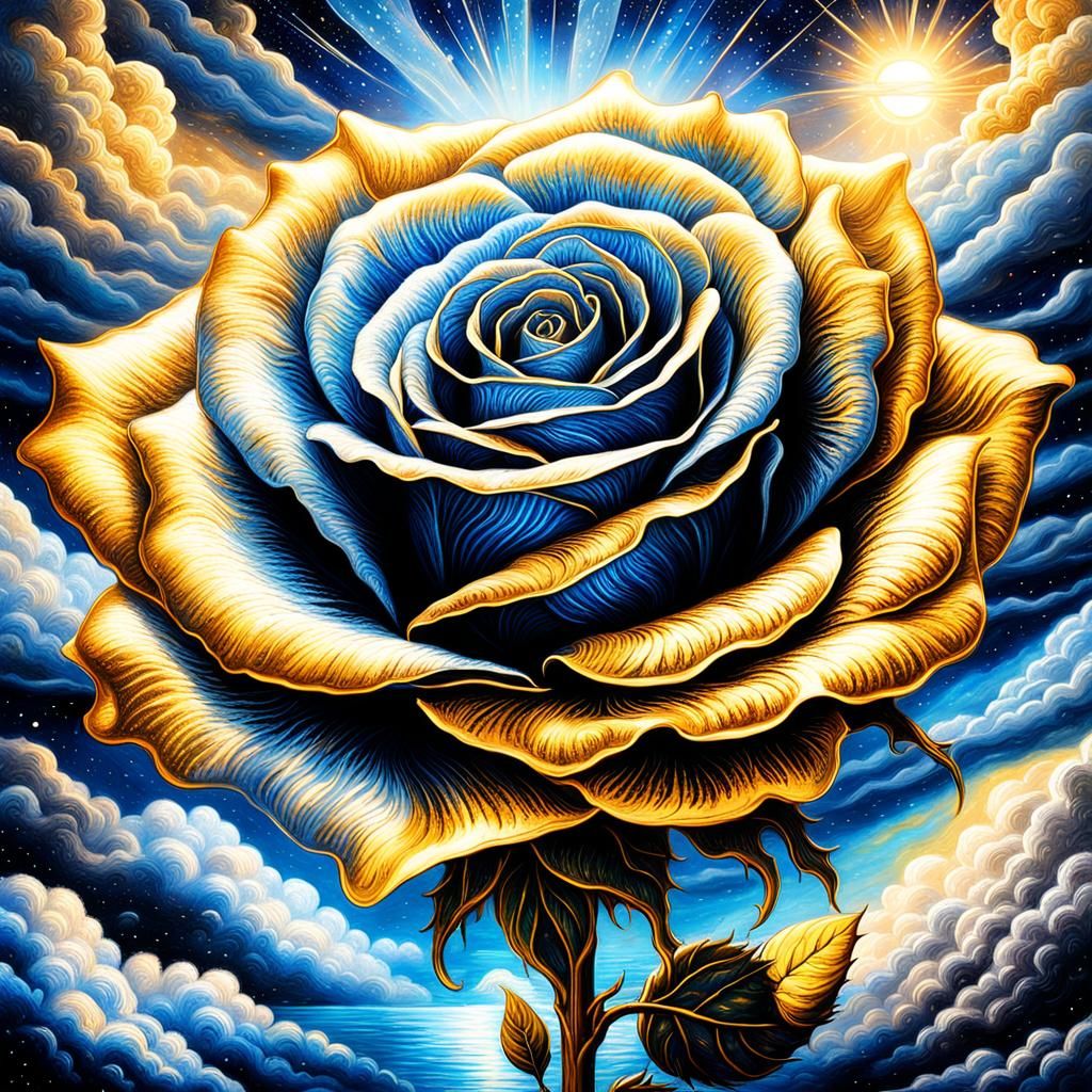 Blue and Gold Rose Against Night Sky