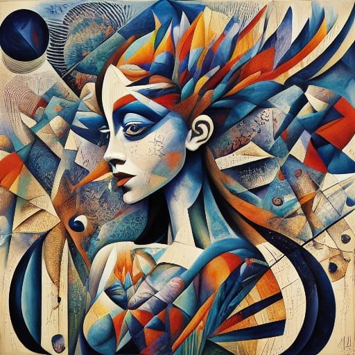 Kaleidoscopic Cubist Woman Constructed by Creatures