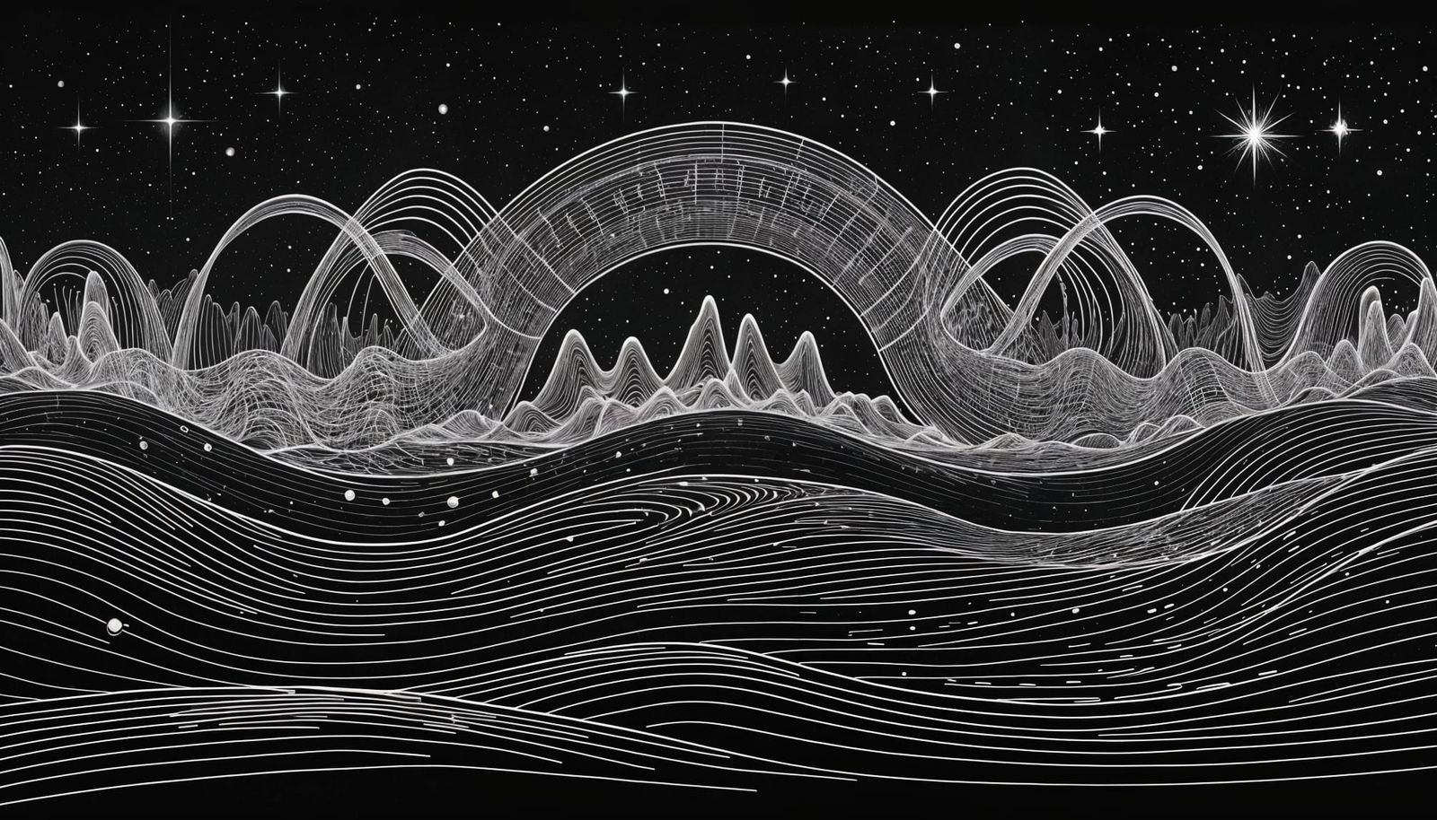 Psychedelic Sound Wave Manifestation: Intricate Line Art