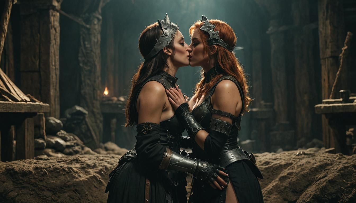 Fantasy Femme Rogues Share a Kiss in Cinematic Still