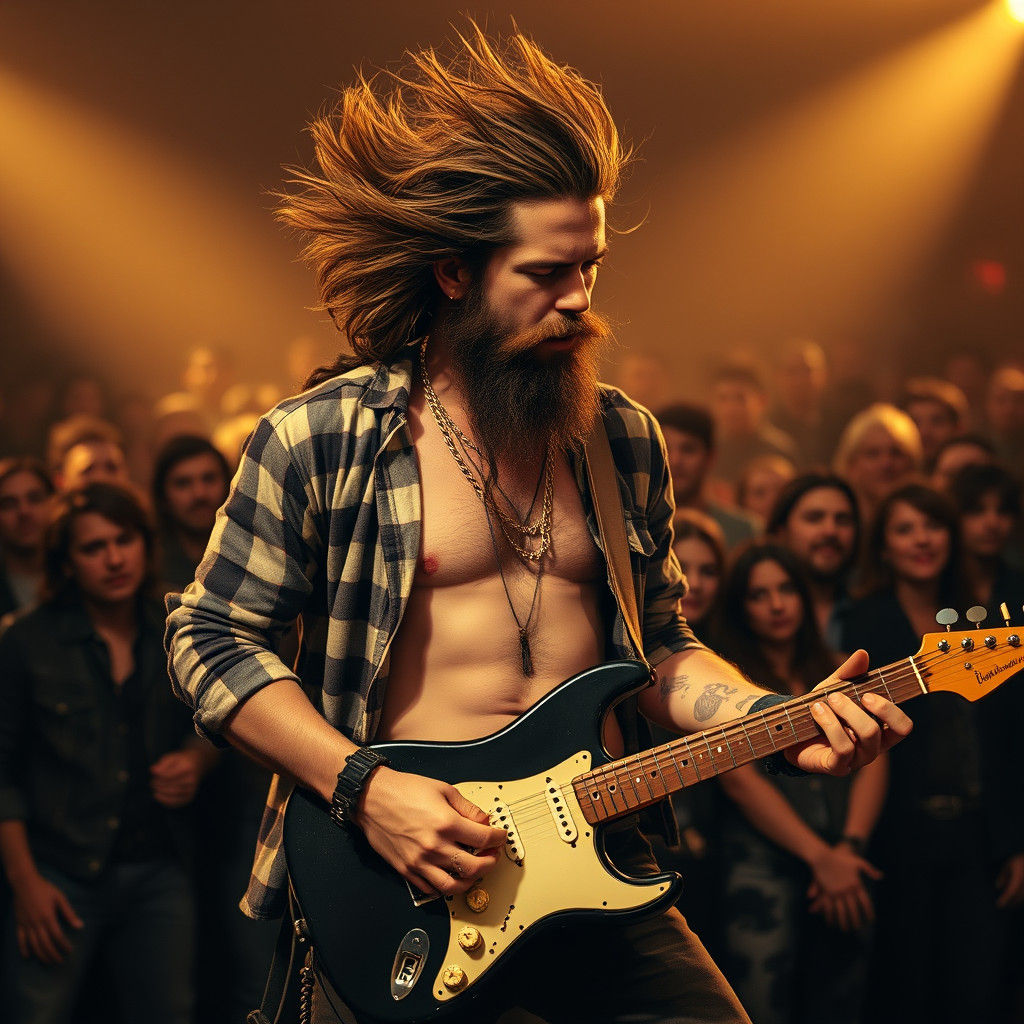 Charismatic Musician Playing Guitar in Cinematic Lighting