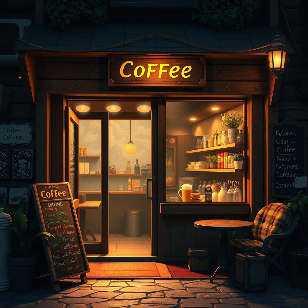 Cozy Fantasy Coffee Shop in Warm, Detailed Matte Painting