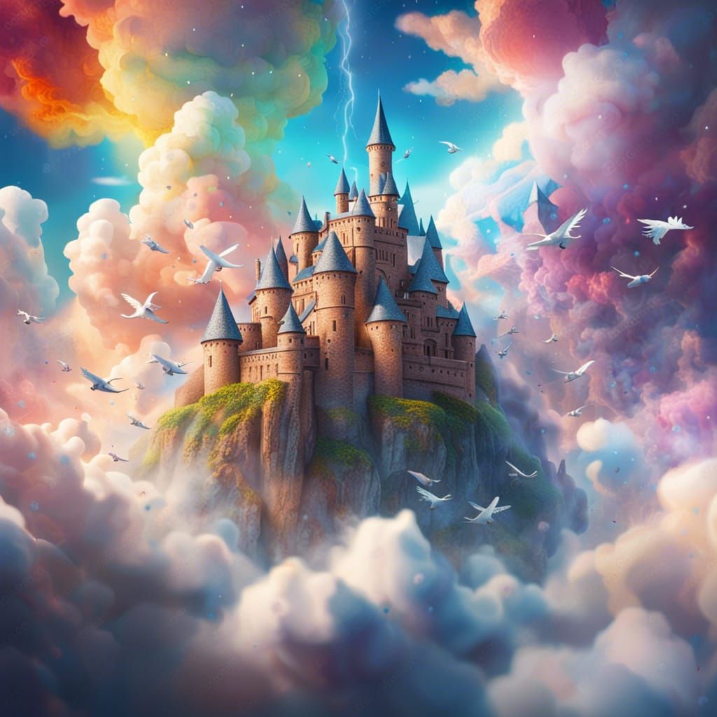 Majestic Creatures Fly Over Dreamy Cloud Castle