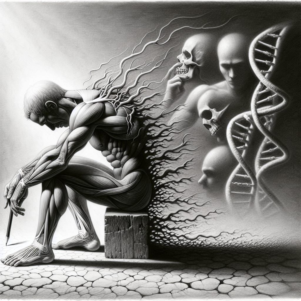 Graphite Figure Emerging from Shadow