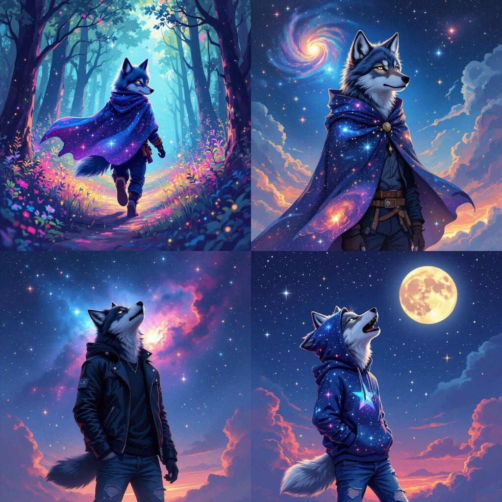 Galaxy Wolf Boy with Cosmic Aura