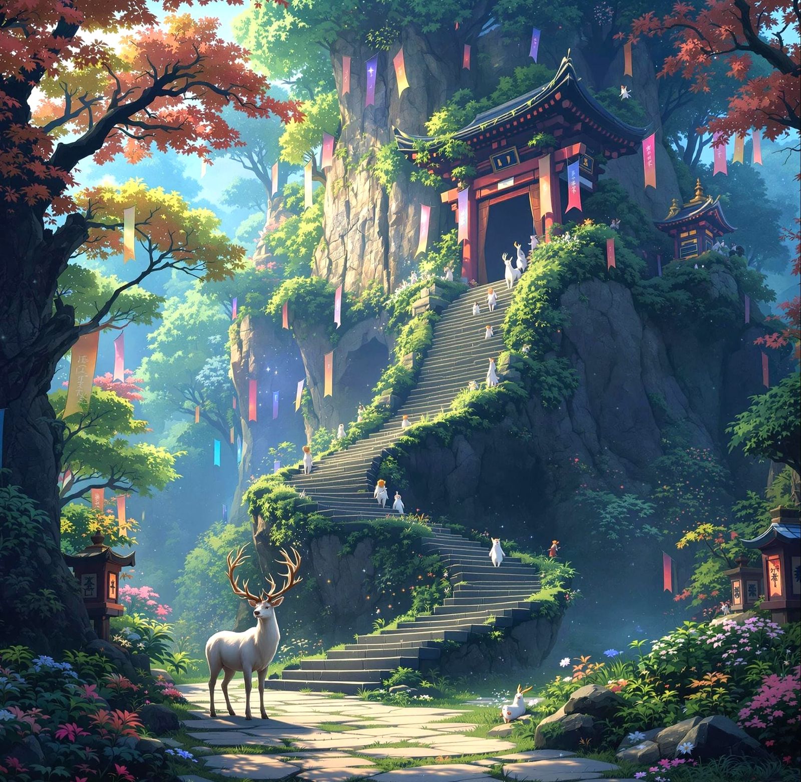 Mystical White Stag in Ethereal Forest