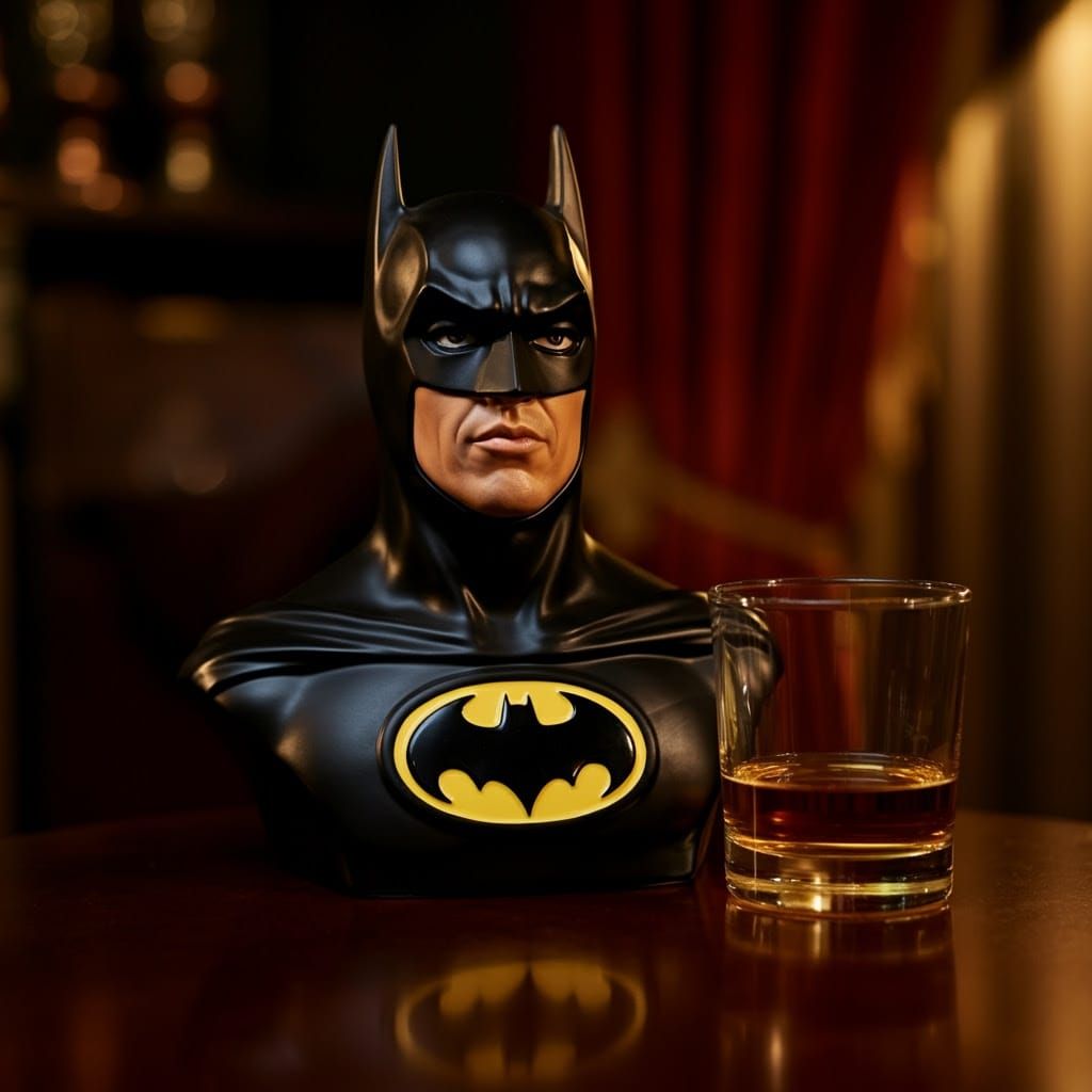 Batman Decanter Bust in Wayne Manor: Hyperrealistic Photo