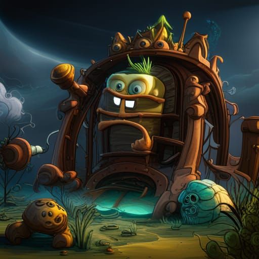 Scary Spongebob: Detailed Matte Painting