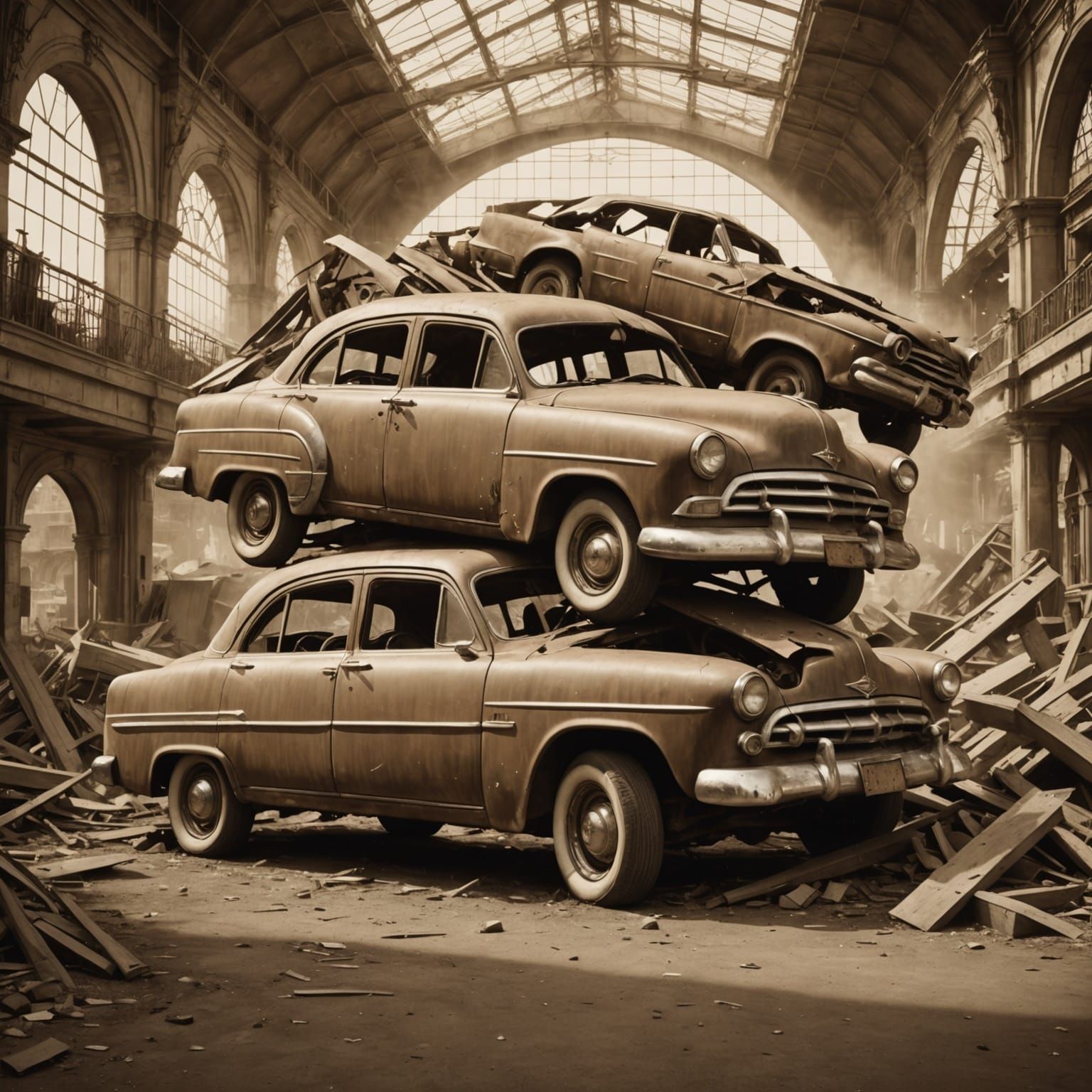 Vintage Photo of Car Crash at Giant Kitchen Sculpture
