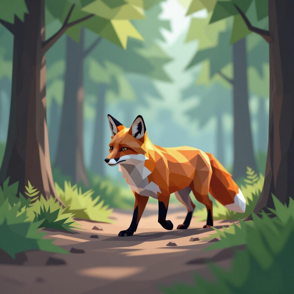 Low Poly Fox in Forest Photograph