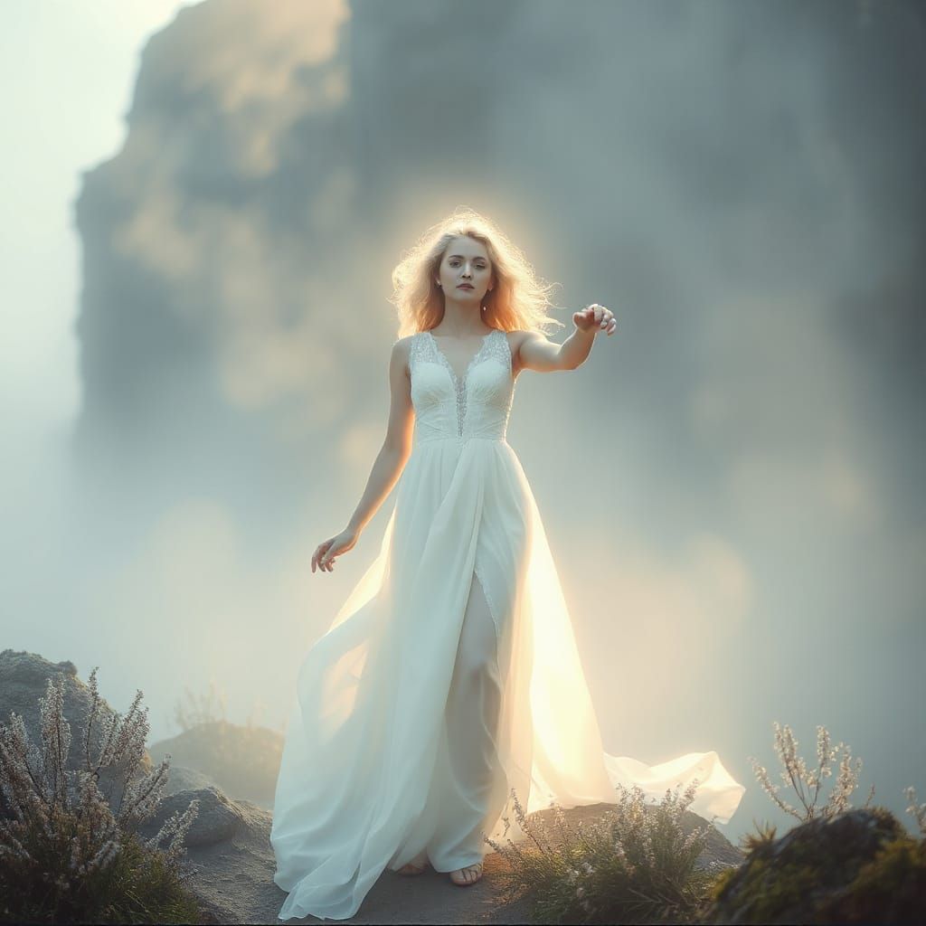 Ethereal Goddess in Mystical Landscape, Dreamy Art