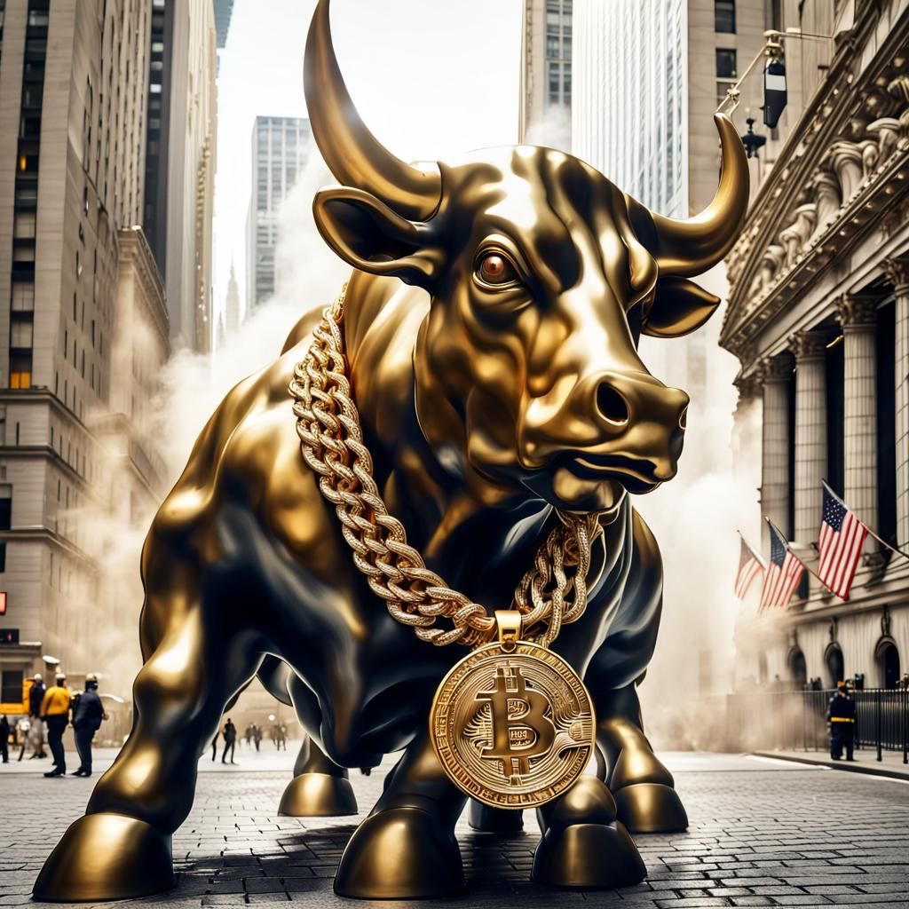 Golden Bitcoin Bull Statue at the NYSE