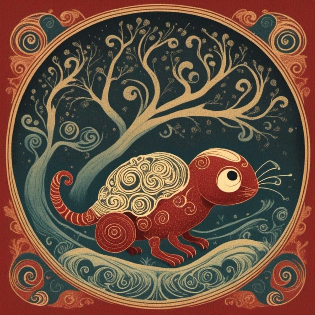 Ornate Wood Carving Storybook Illustration