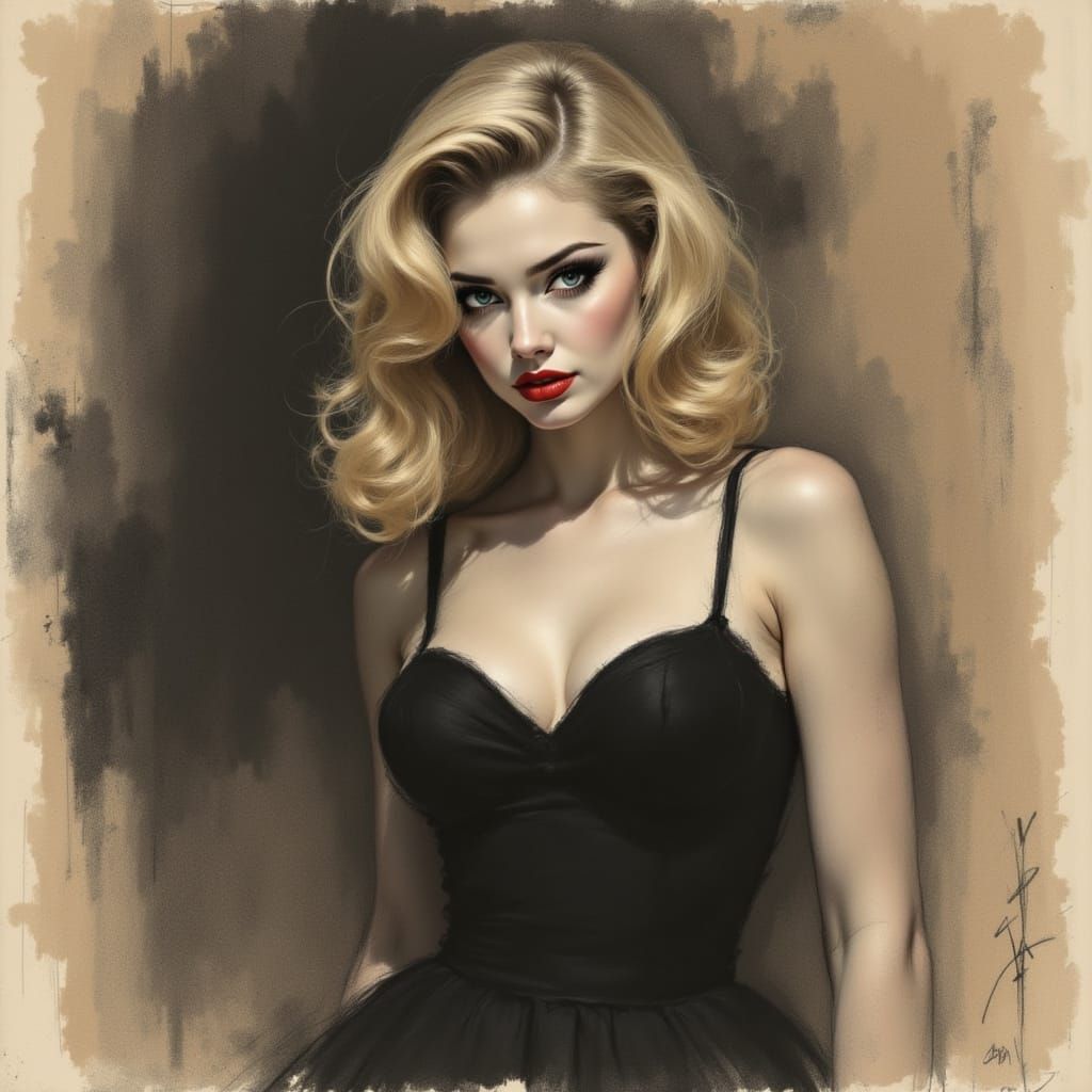 1950s Pin-Up in Charcoal Sketch Style