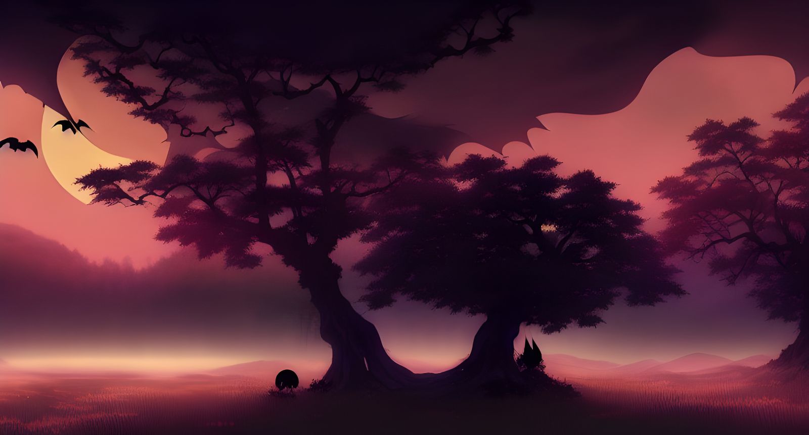 Anime Halloween Forest with Ravens and Ghosts