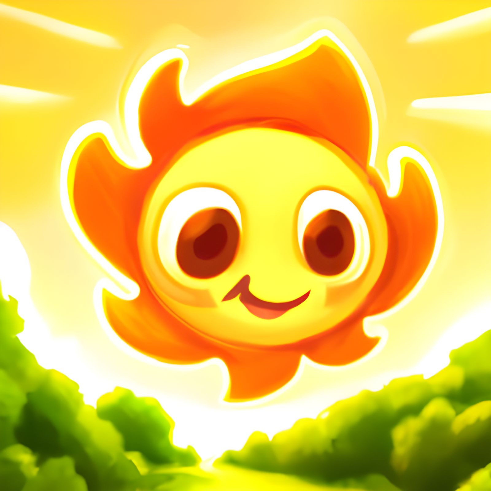 Adorable Chibi Sun Character in Field, Digital Art