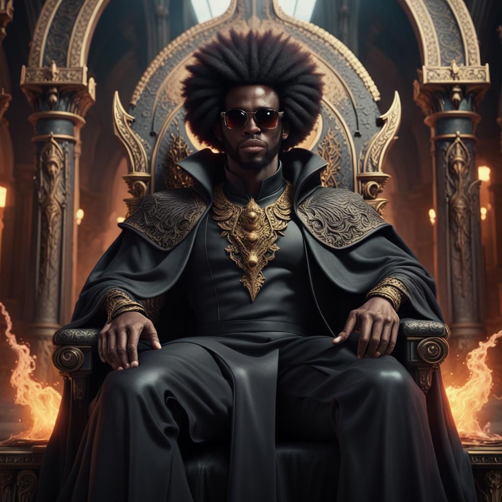 Demonic Throne: Black Man in Cloak, Fantasy Art