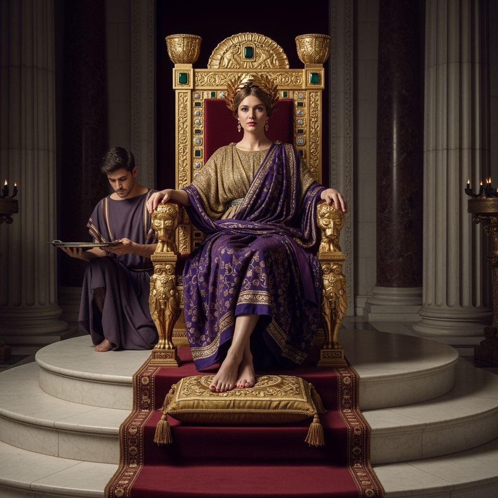 Barefoot Roman Empress on Gold Throne: Professional Photogra...