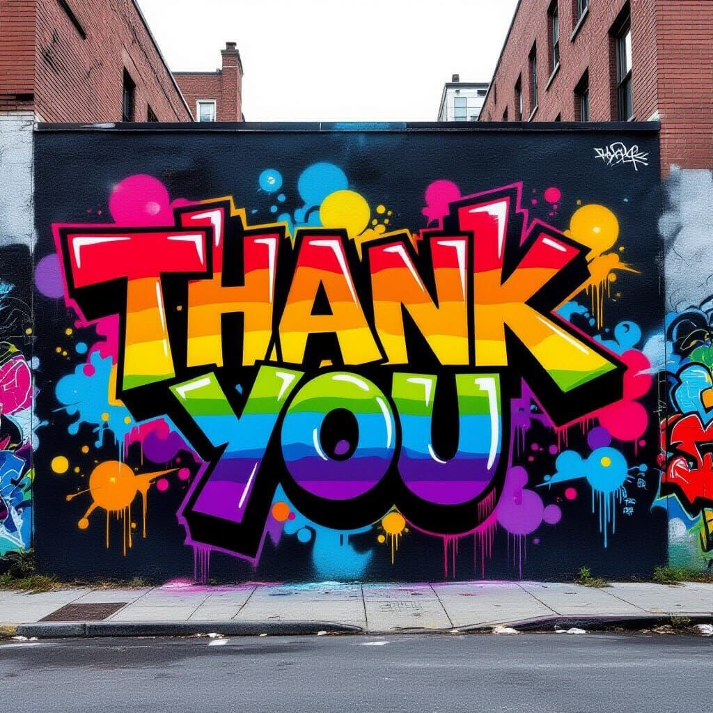 Vibrant Graffiti Mural with Rainbow Gradient