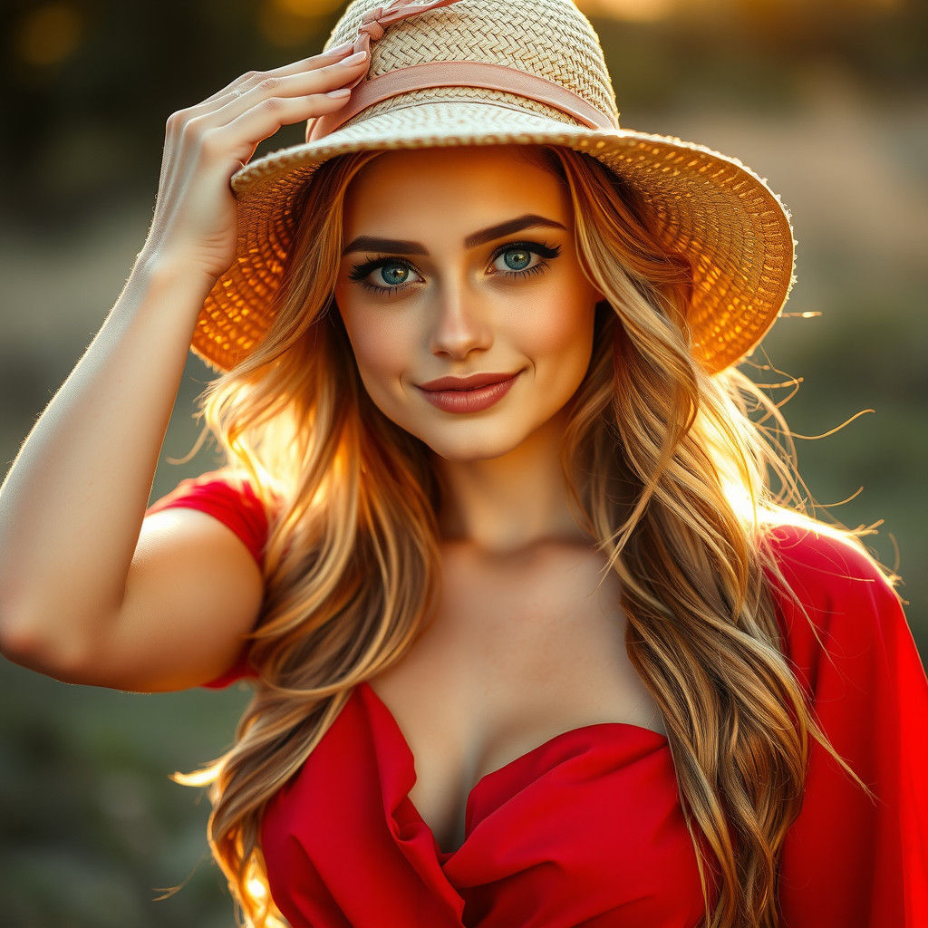 Golden Hour Portrait of Woman in Red Dress
