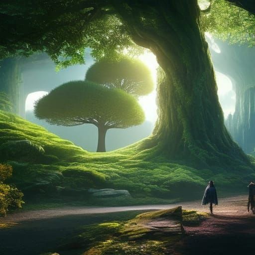 Enchanted Forest: Giant Tree with Neon Orbs