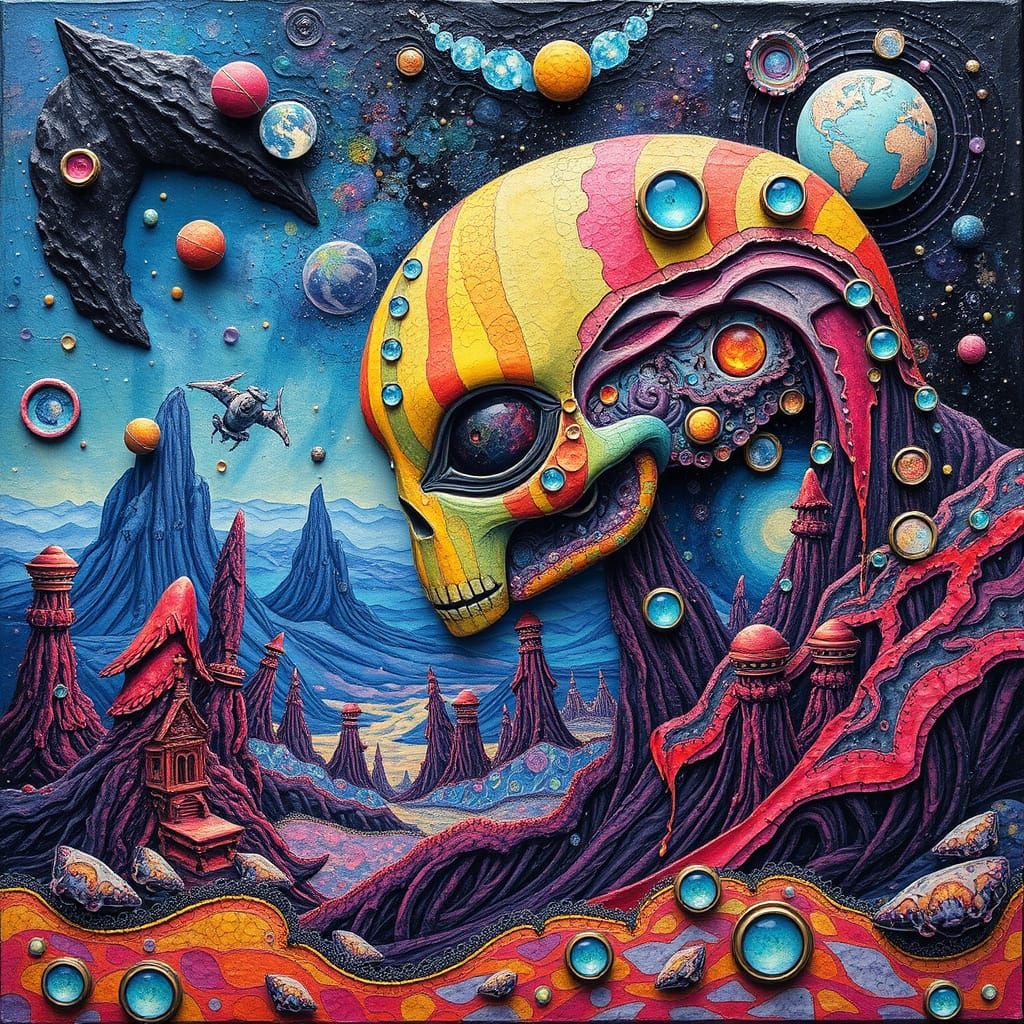 Cosmic Voyager in Vibrant, Organic Textures