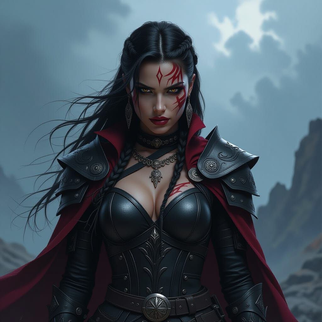 Warrior Woman Portrait in Dark Fantasy Style