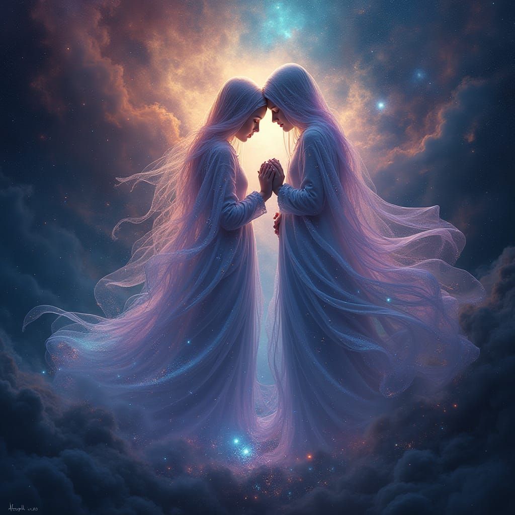 Ethereal Figures Dance Amidst Cosmic Nebulas