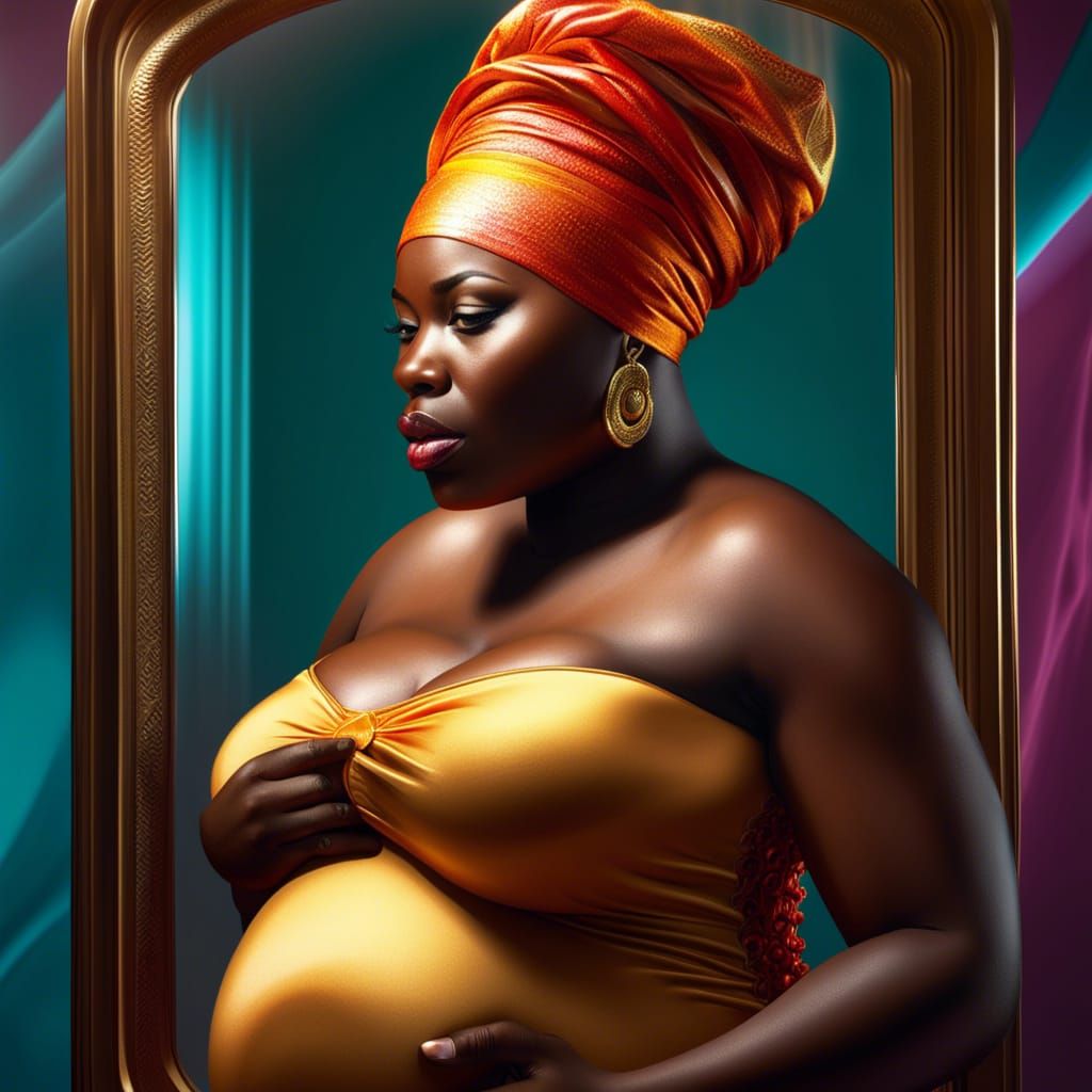 Hyperrealistic Pregnant Woman Admiring Herself