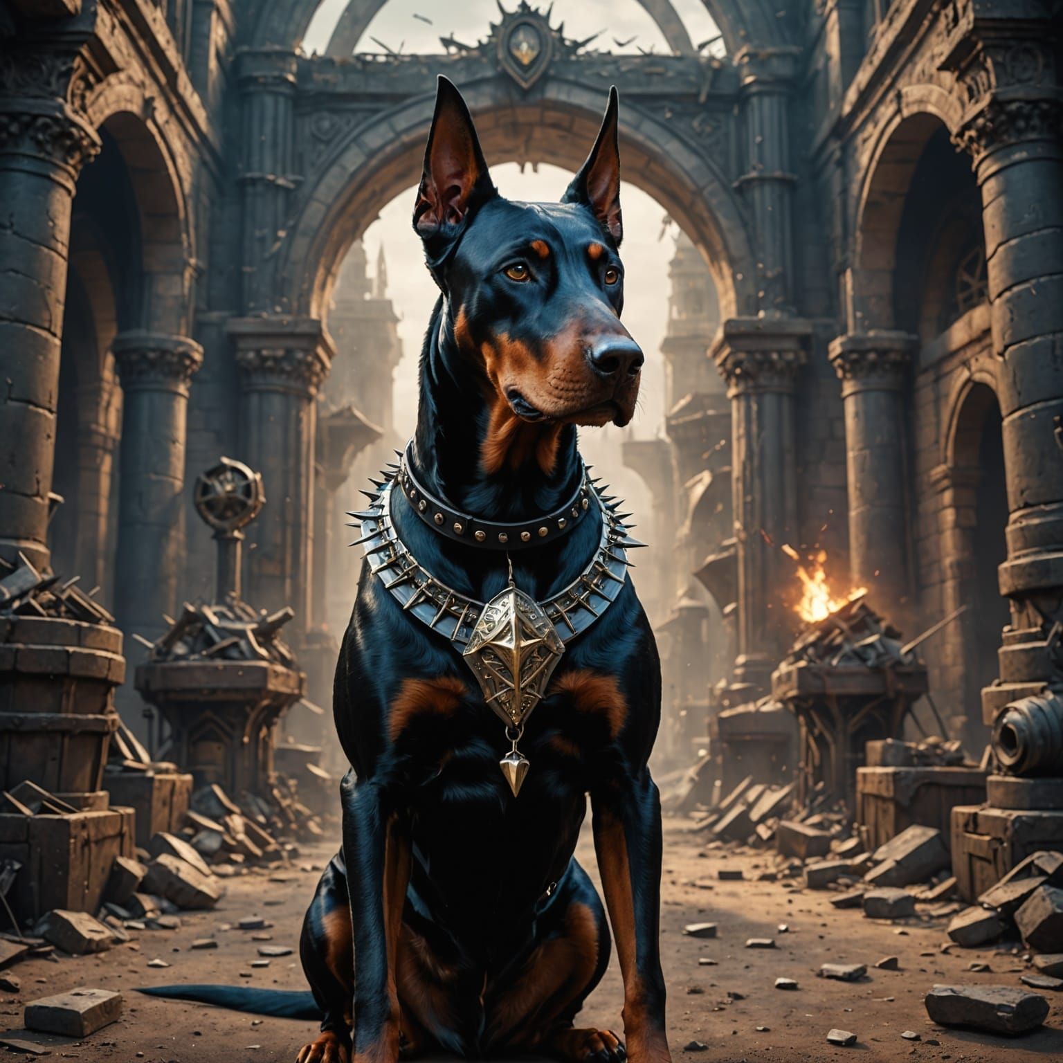 Majestic Black Doberman in Fantastical Show Stack