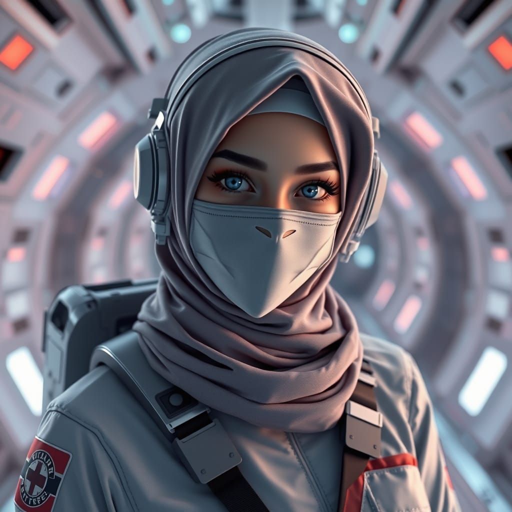 Hyper-Realistic Space Heroine in Retro-Futuristic Haven