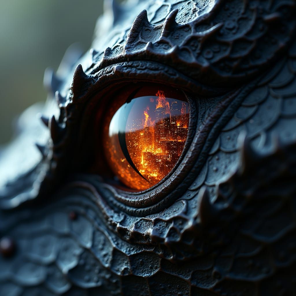 Dragon's Fiery Gaze: Hyper Realistic Close-Up