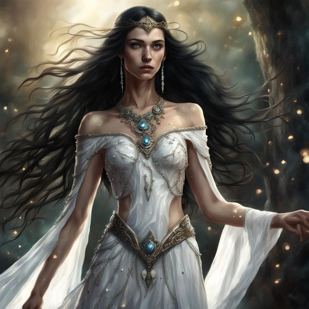 Beautiful High Elf in Flowing White Dress