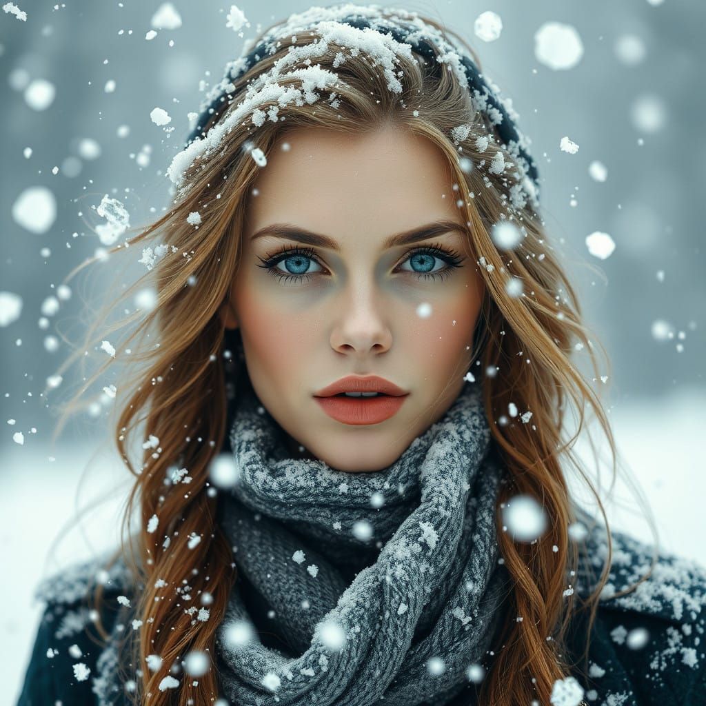 Hyperrealistic Goddess of Ice and Snow in Dystopian Blizzard
