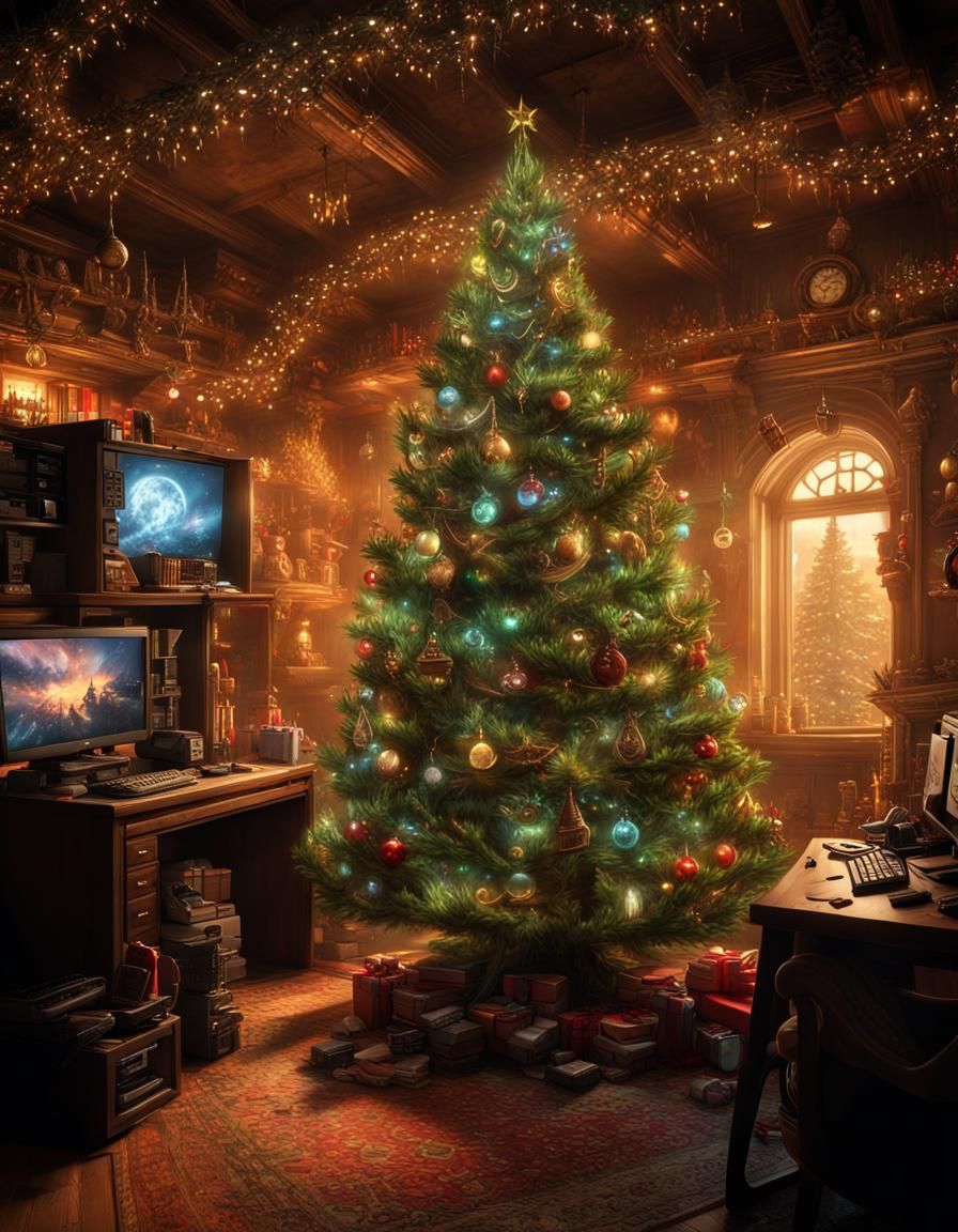 Christmas Tree in Gamer's Den: RTX Enhanced CGI