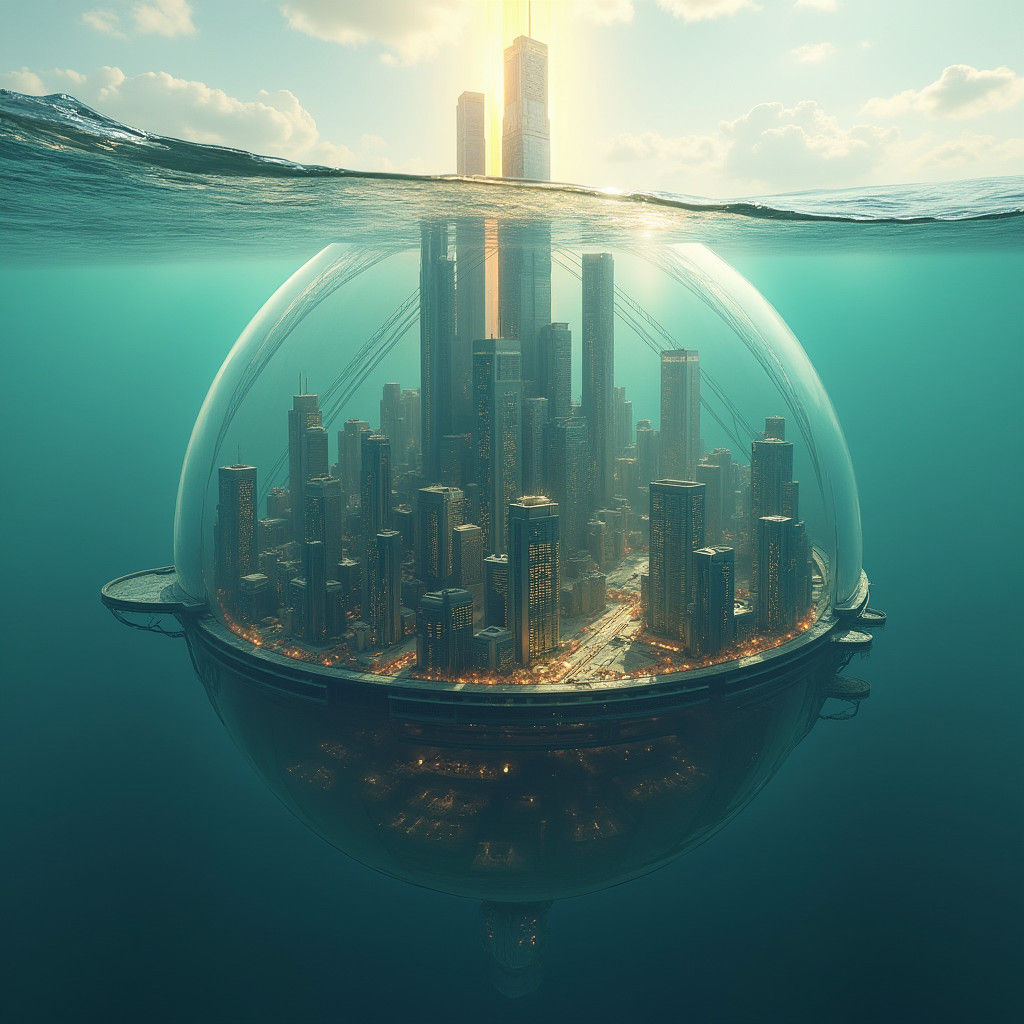 Underwater Metropolis in Dome, Futuristic Cityscape